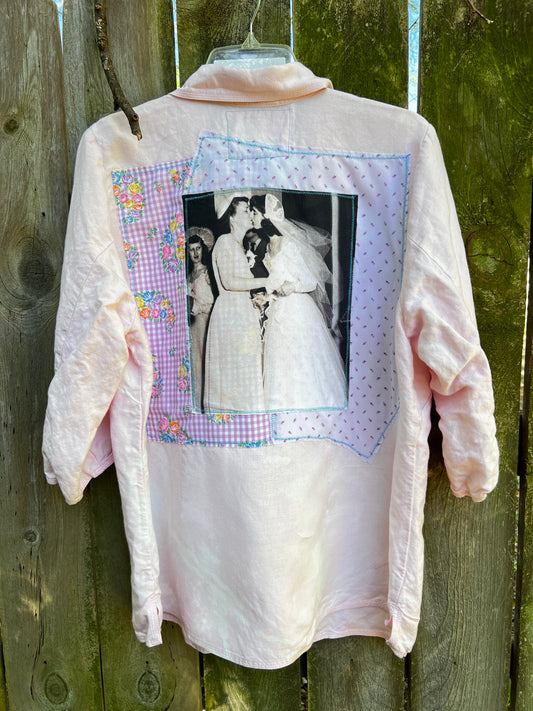 Brides Kissing Pink Button-Up 3/4 Sleeve XLarge