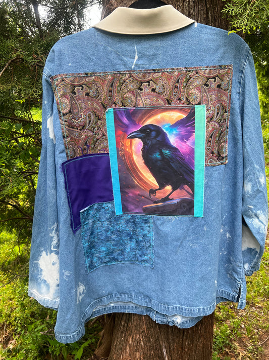 Dark Raven Denim Long Sleeve Bleached Jacket Size XL